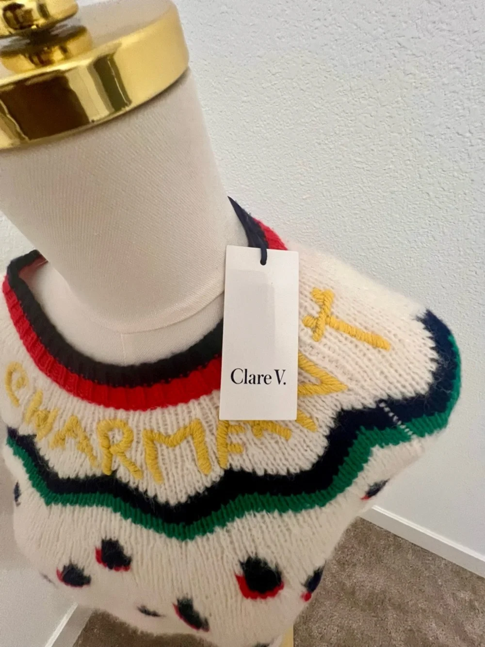 Clare V Charmant Alpaca Wool Fair Isle Sweater Cream Graphic Crewneck NWT M - Picture 3 of 9